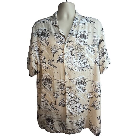 Harley Davidson Motorcycles Retro Floral Beige Hawaiian Button Front Shirt XL - Picture 1 of 8